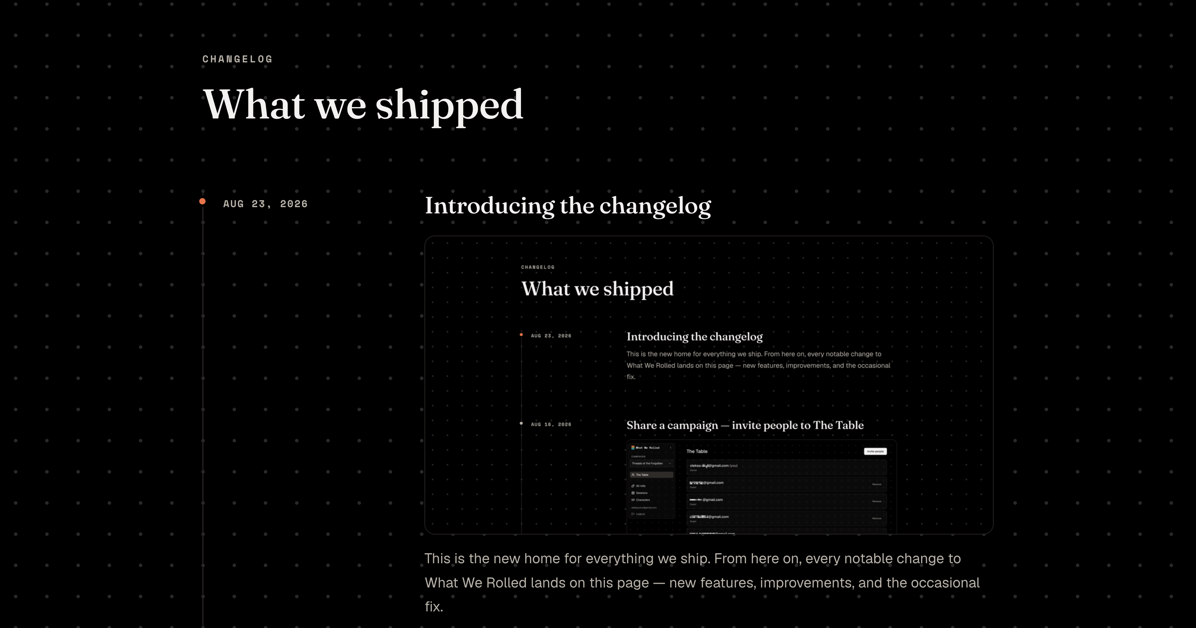 The What We Rolled changelog