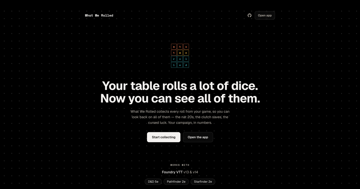 The What We Rolled landing page
